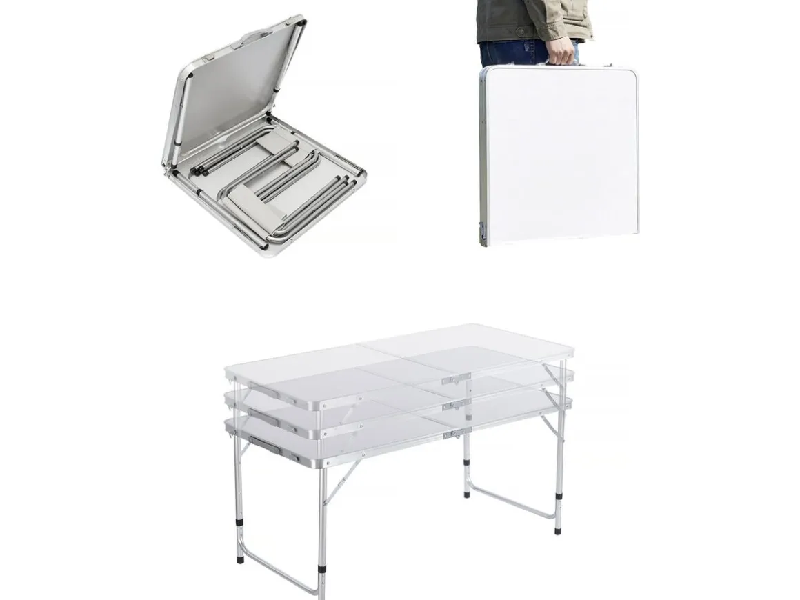 Ensembe table de camping et 4 tabourets pliants - 125 x 60 cm - Blanc