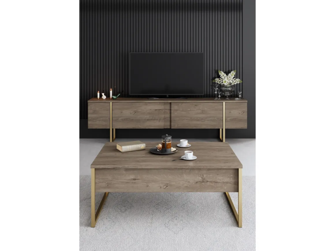 Ensemble de meubles de salon en bois "Luxe" - 160 x 35 x 80 cm - Marron