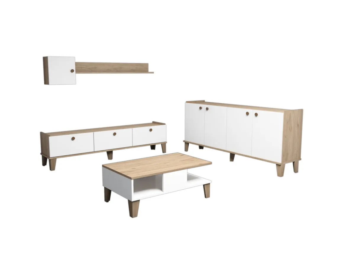 Ensemble de meubles de salon en bois "Sumer" - 180 x 41 x 77 cm - Blanc