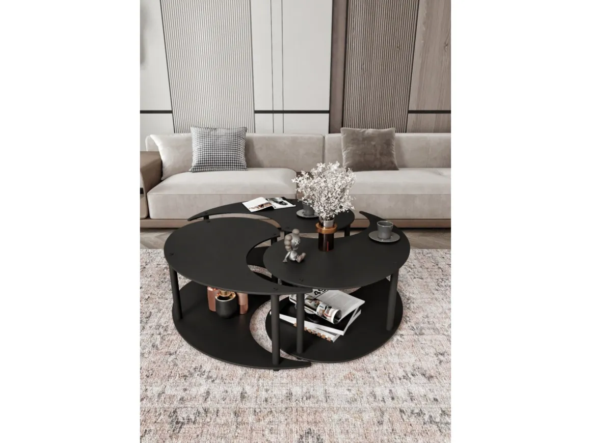 Ensemble de table basse en bois "Yin" 70 x 70 x 38 cm - Noir