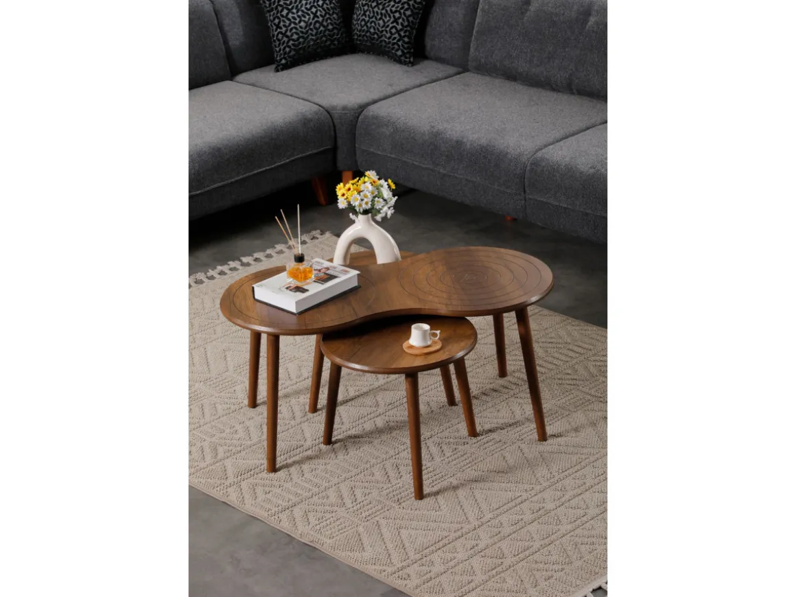 Ensemble de table basse en bois "Marlo" 100 x 50 x 45 cm - Noyer