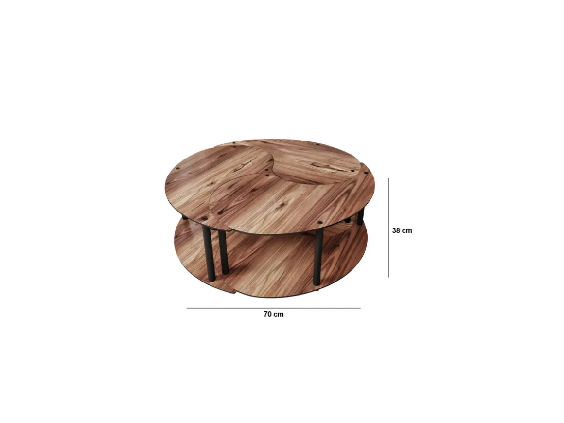 Ensemble de table basse en bois "Yin" 70 x 70 x 38 cm - Noyer
