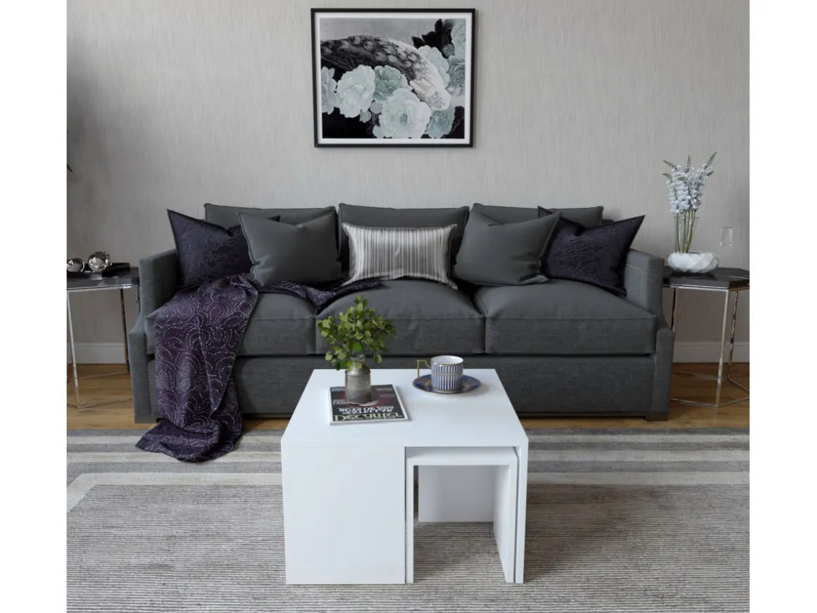 Ensemble de tables basses en bois "Ortanca" - 60 x 60 x 37 cm - Blanc