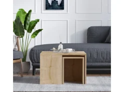 Ensemble de tables basses en bois "Ortanca" - 60 x 60 x 37 cm - Chêne Saphir