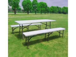 Ensemble Table de jardin pliante + 2 Bancs pliants 