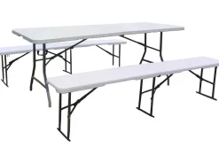 Ensemble Table de jardin pliante + 2 Bancs pliants 