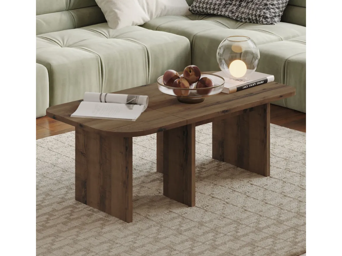 Ensemble tables basses en bois "Iris" - 90 x 45 x 35 cm - Marron