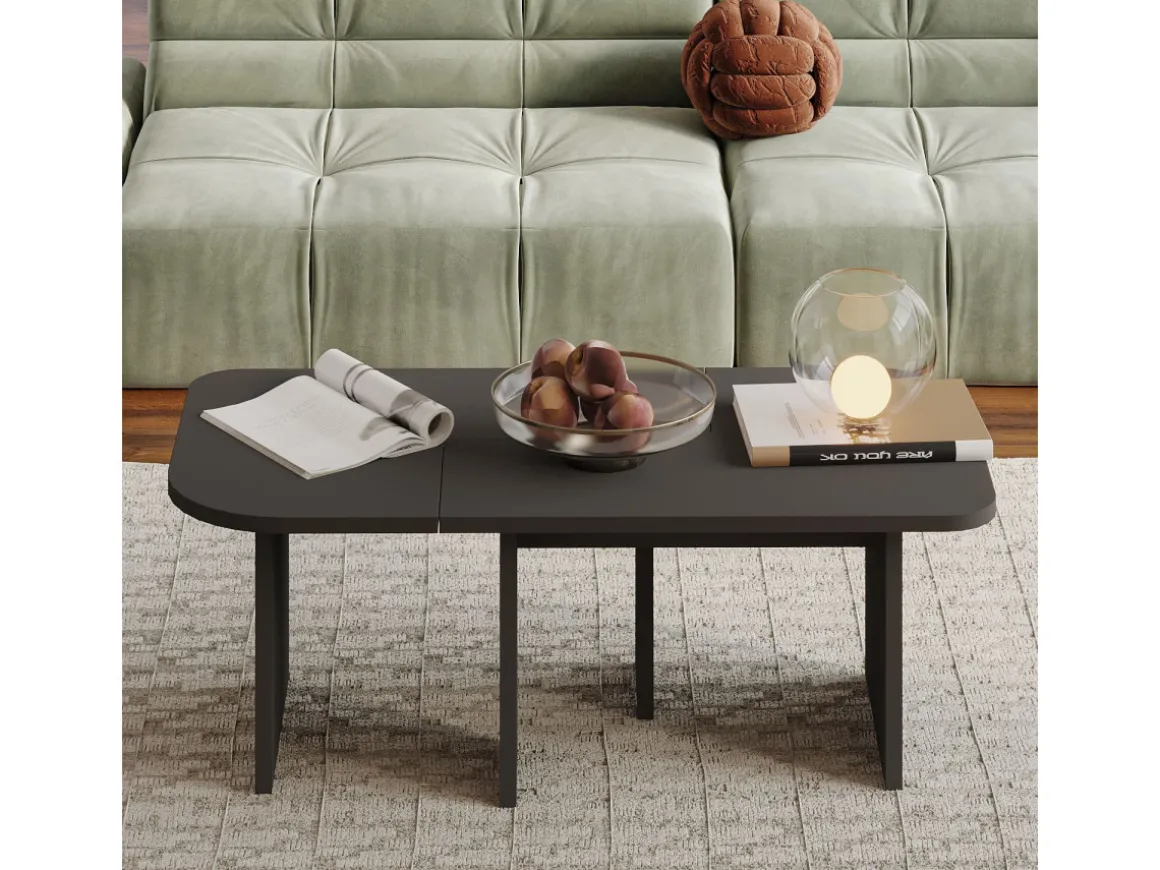 Ensemble tables basses en bois "Iris" - 90 x 45 x 35 cm - Gris anthracite