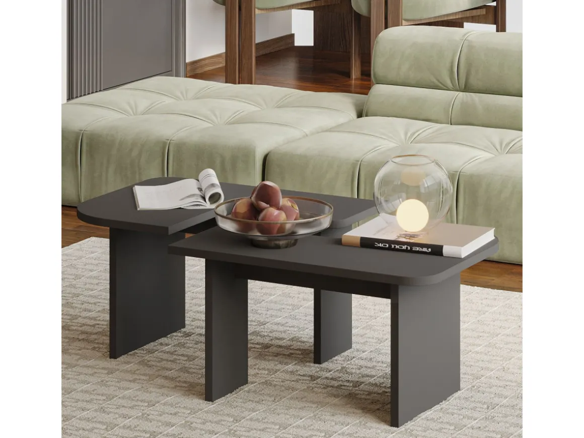 Ensemble tables basses en bois "Iris" - 90 x 45 x 35 cm - Gris anthracite