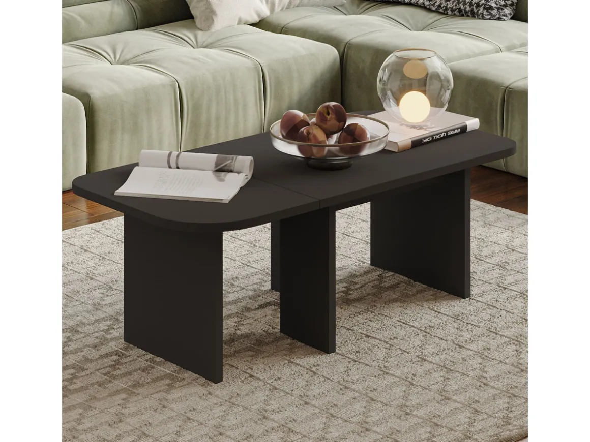 Ensemble tables basses en bois "Iris" - 90 x 45 x 35 cm - Gris anthracite