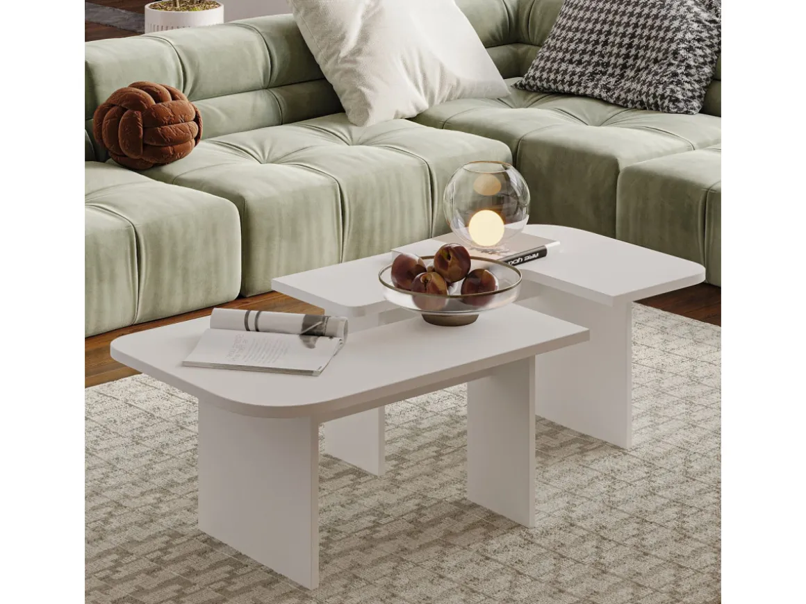Ensemble tables basses en bois "Iris" - 90 x 45 x 35 cm - Blanc