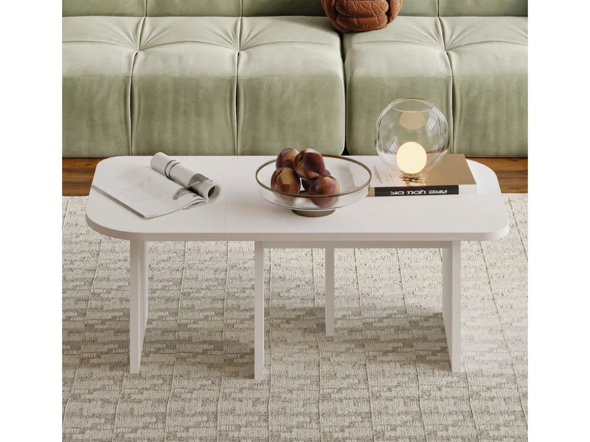Ensemble tables basses en bois "Iris" - 90 x 45 x 35 cm - Blanc