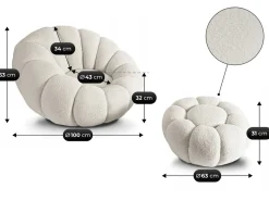 Fauteuil avec pouf style bubble en tissu bouclette