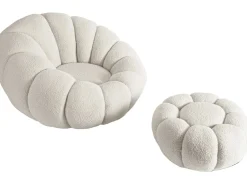 Fauteuil avec pouf style bubble en tissu bouclette