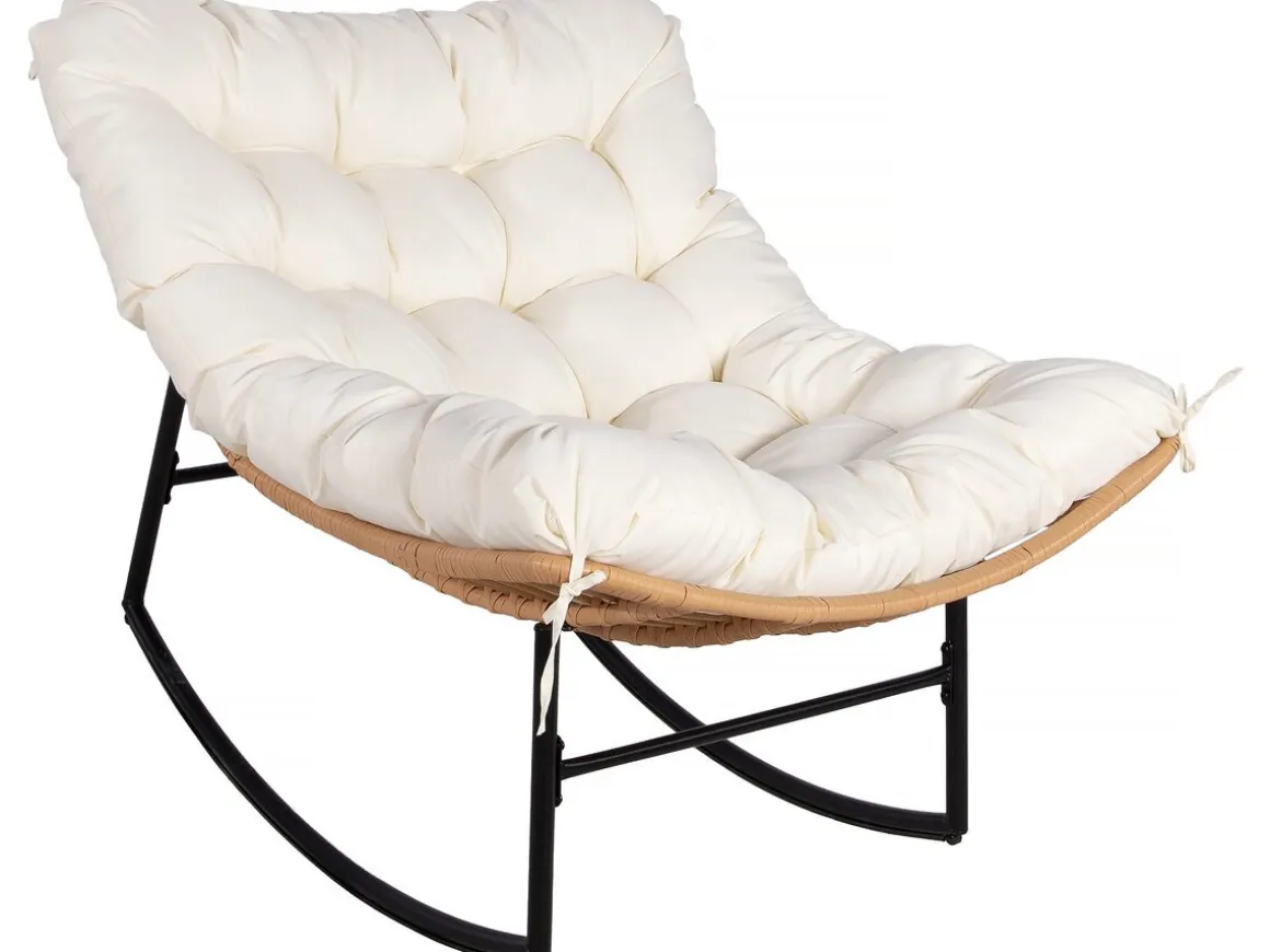 Fauteuil à bascule papasan avec coussin intérieur/extérieur "Papaya" - Beige