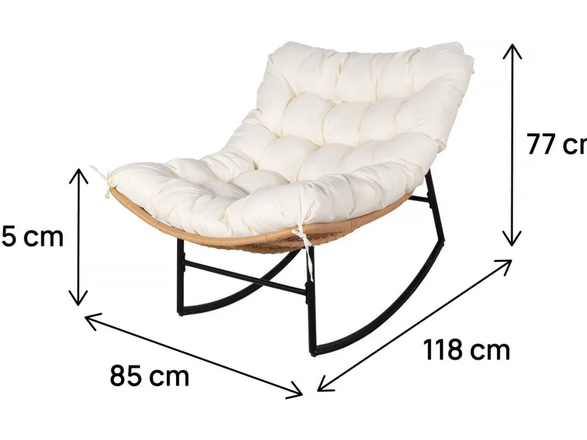Fauteuil à bascule papasan avec coussin intérieur/extérieur "Papaya" - Beige