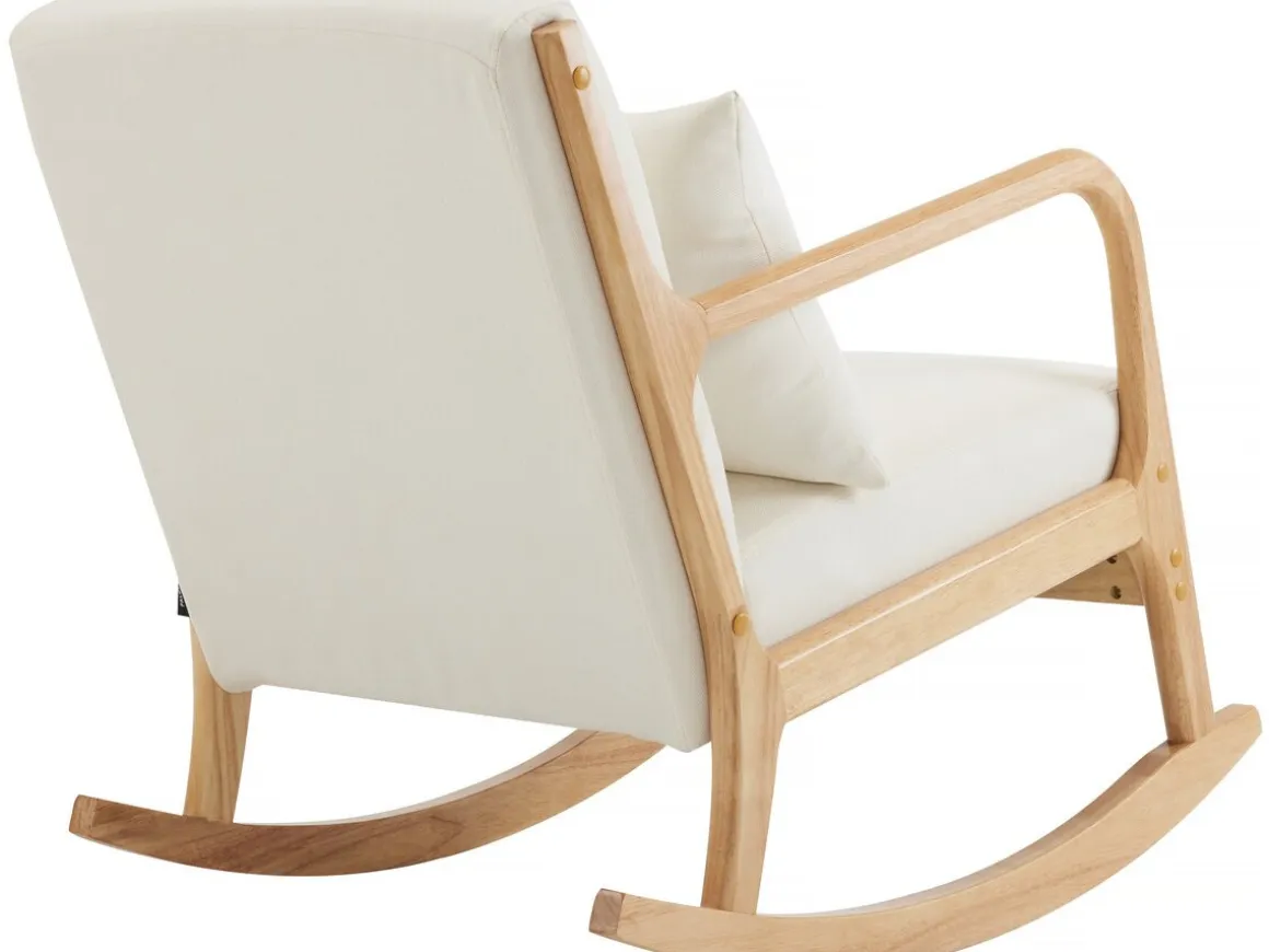 Fauteuil à bascule style scandinave bouclette et bois " Clinton " - Beige