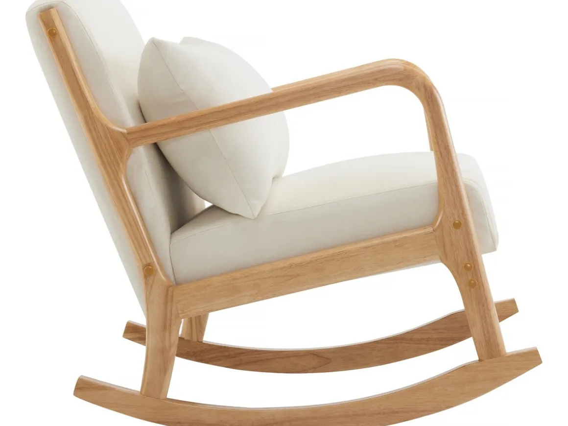 Fauteuil à bascule style scandinave bouclette et bois " Clinton " - Beige
