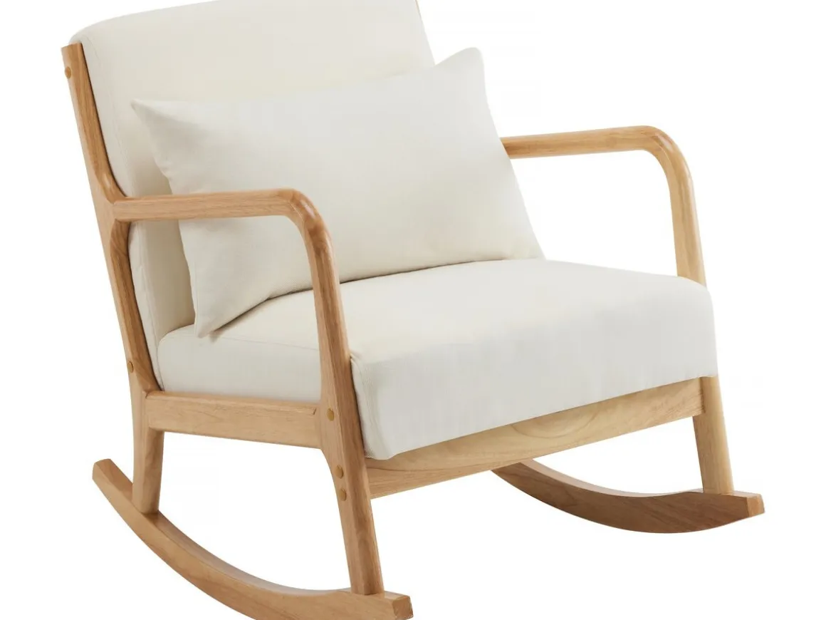Fauteuil à bascule style scandinave bouclette et bois " Clinton " - Beige