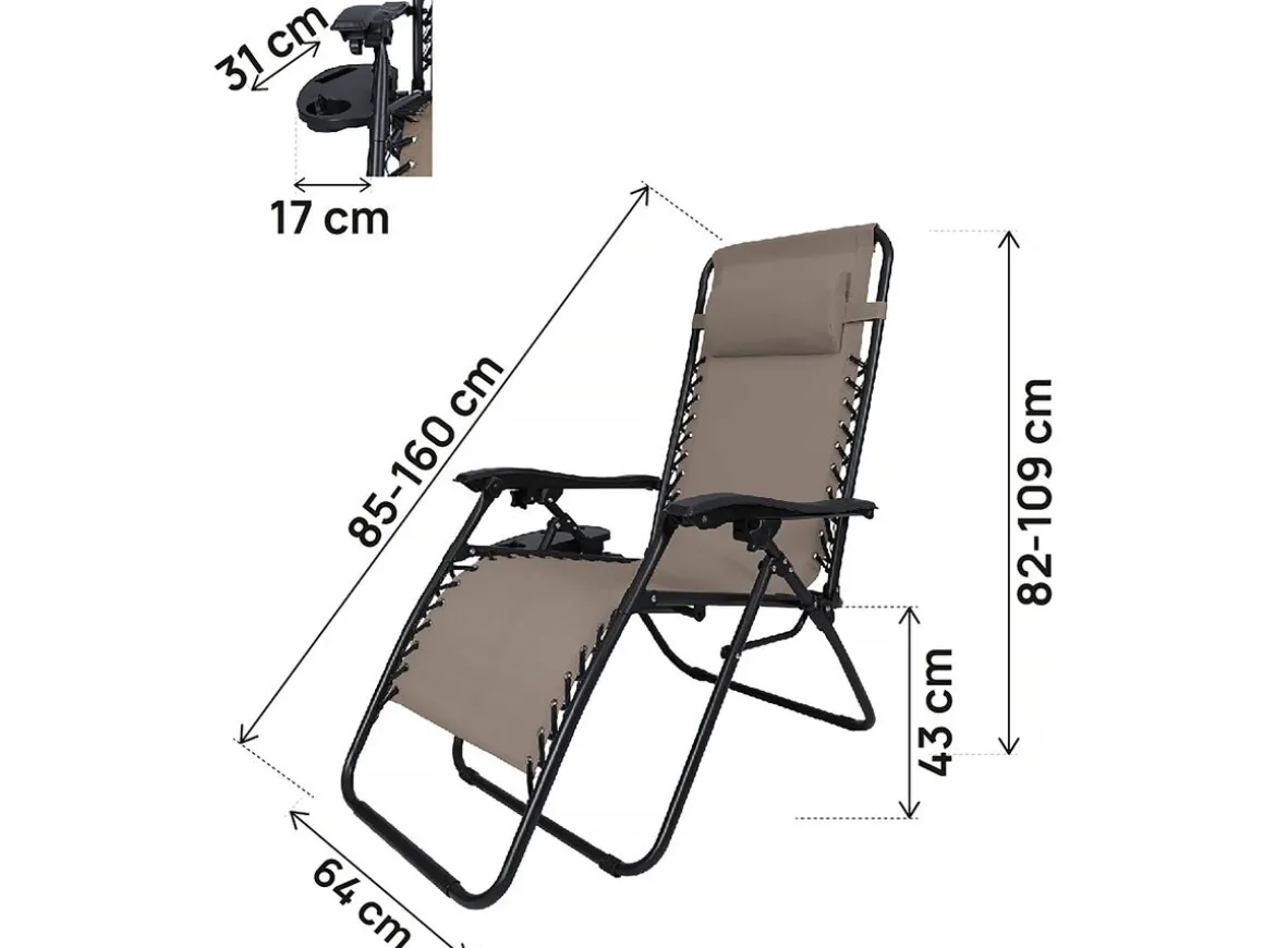 Fauteuil de jardin relax zéro gravité "Sintra" - Taupe