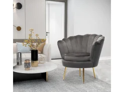 Fauteuil en velours "Floria" - 75 x 68 x 77.5 cm - Gris