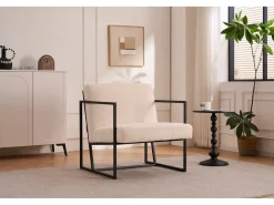 Fauteuil "Kennedy" en velours et métal - 73. 5 x 75.5 x 81 cm - Crème