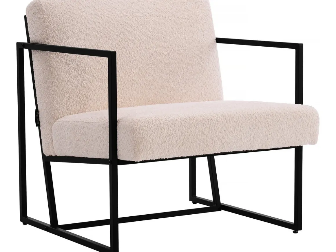 Fauteuil "Kennedy" en velours et métal - 73. 5 x 75.5 x 81 cm - Crème