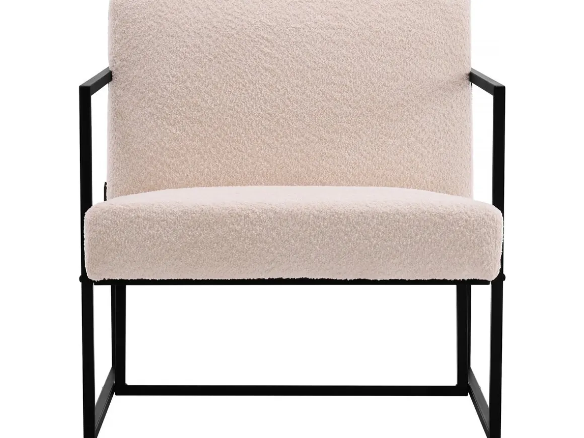 Fauteuil "Kennedy" en velours et métal - 73. 5 x 75.5 x 81 cm - Crème