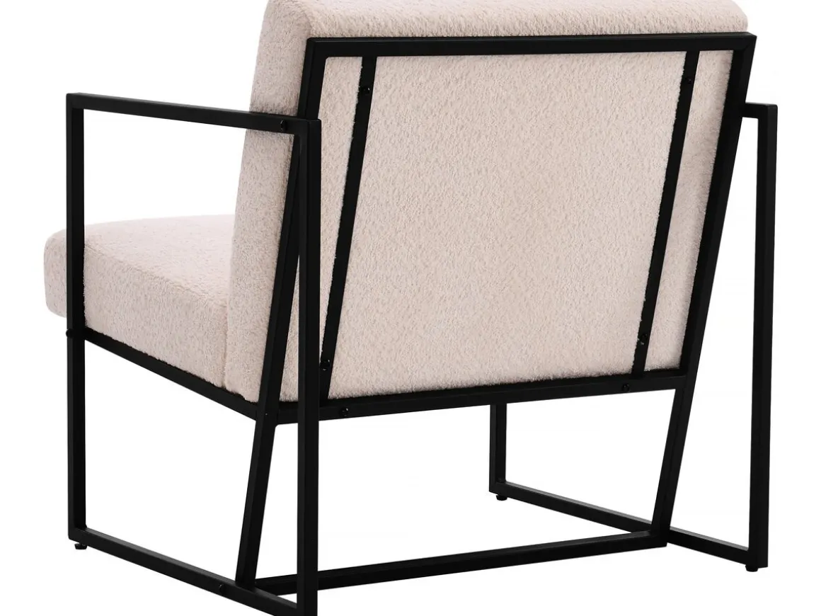 Fauteuil "Kennedy" en velours et métal - 73. 5 x 75.5 x 81 cm - Crème
