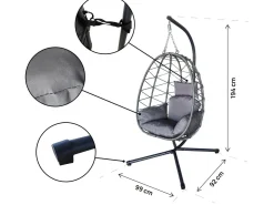 Fauteuil oeuf suspendu en rotin "Cosi" - 99 x 92 x 194 cm - Gris