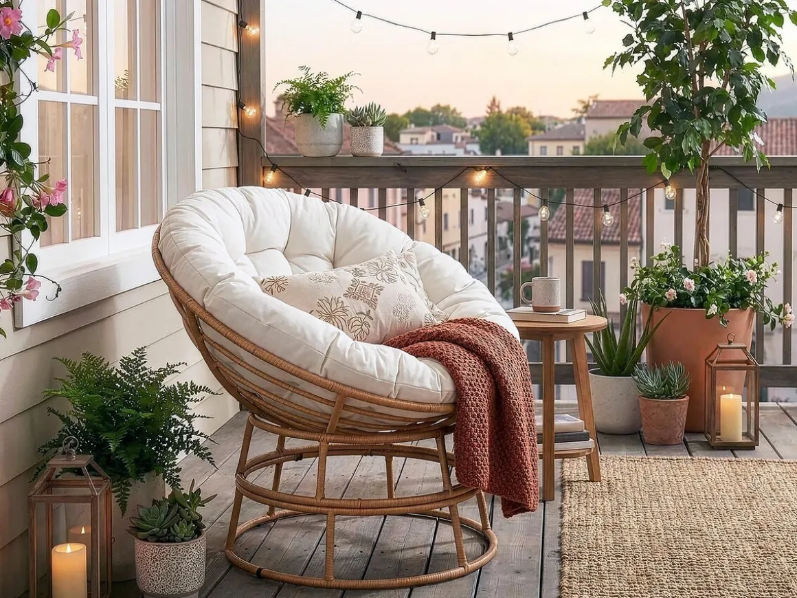Fauteuil papasan intérieur/extérieur style loveuse "Bali" - Ø91cm - Beige