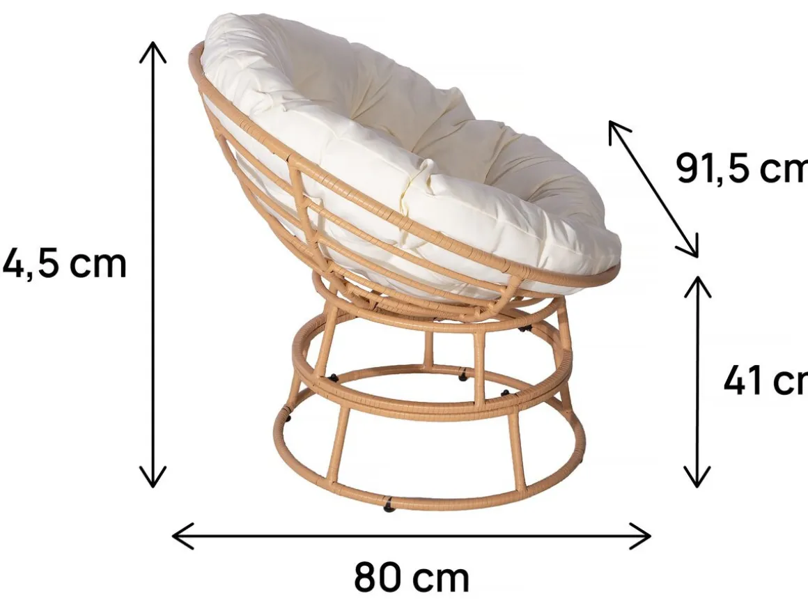 Fauteuil papasan intérieur/extérieur style loveuse "Bali" - Ø91cm - Beige