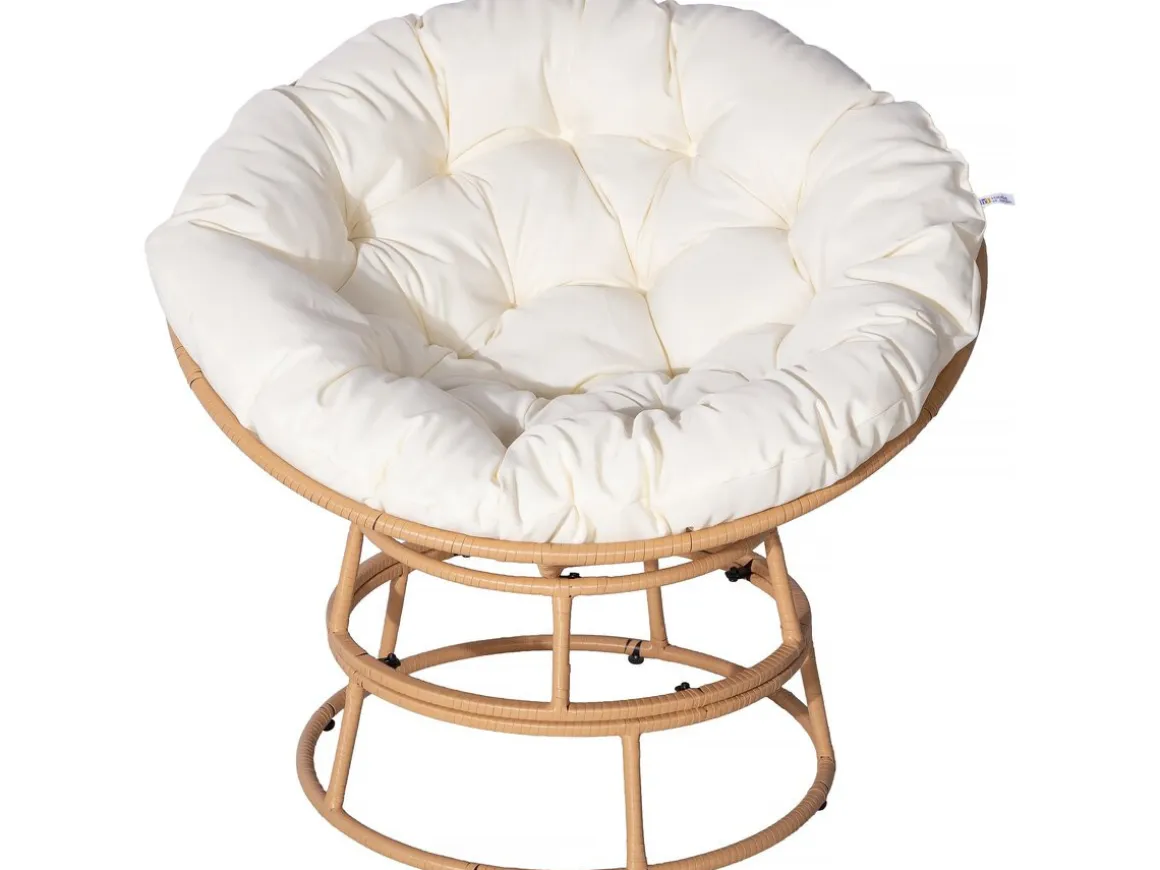 Fauteuil papasan intérieur/extérieur style loveuse "Bali" - Ø91cm - Beige