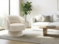 Fauteuil pivotant en tissu bouclette 