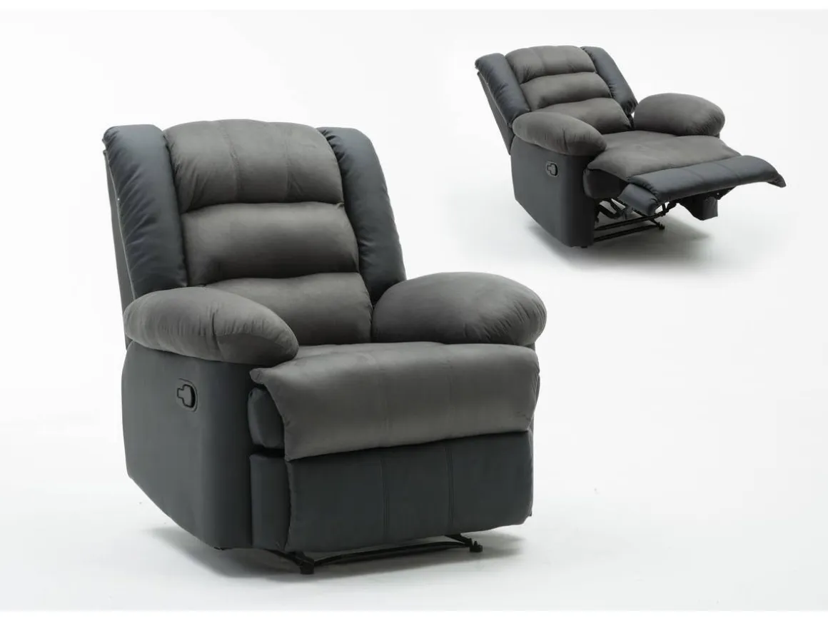 Fauteuil relax "Buckingham" - 85 x 93 x 100 cm - Noir / Gris foncé