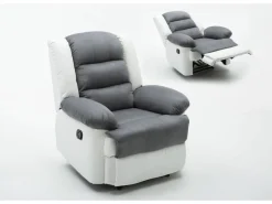 Fauteuil relax "Buckingham" - 85 x 93 x 100 cm - Blanc / Gris clair