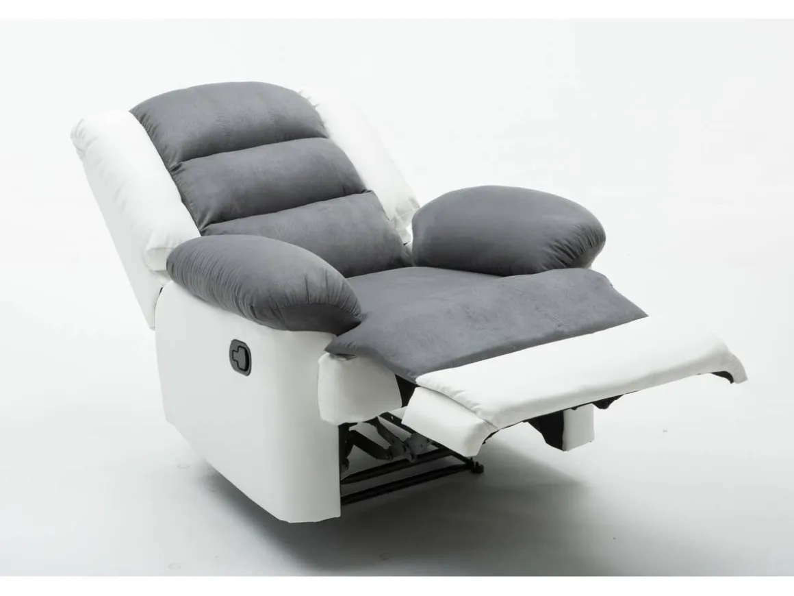 Fauteuil relax "Buckingham" - 85 x 93 x 100 cm - Blanc / Gris clair