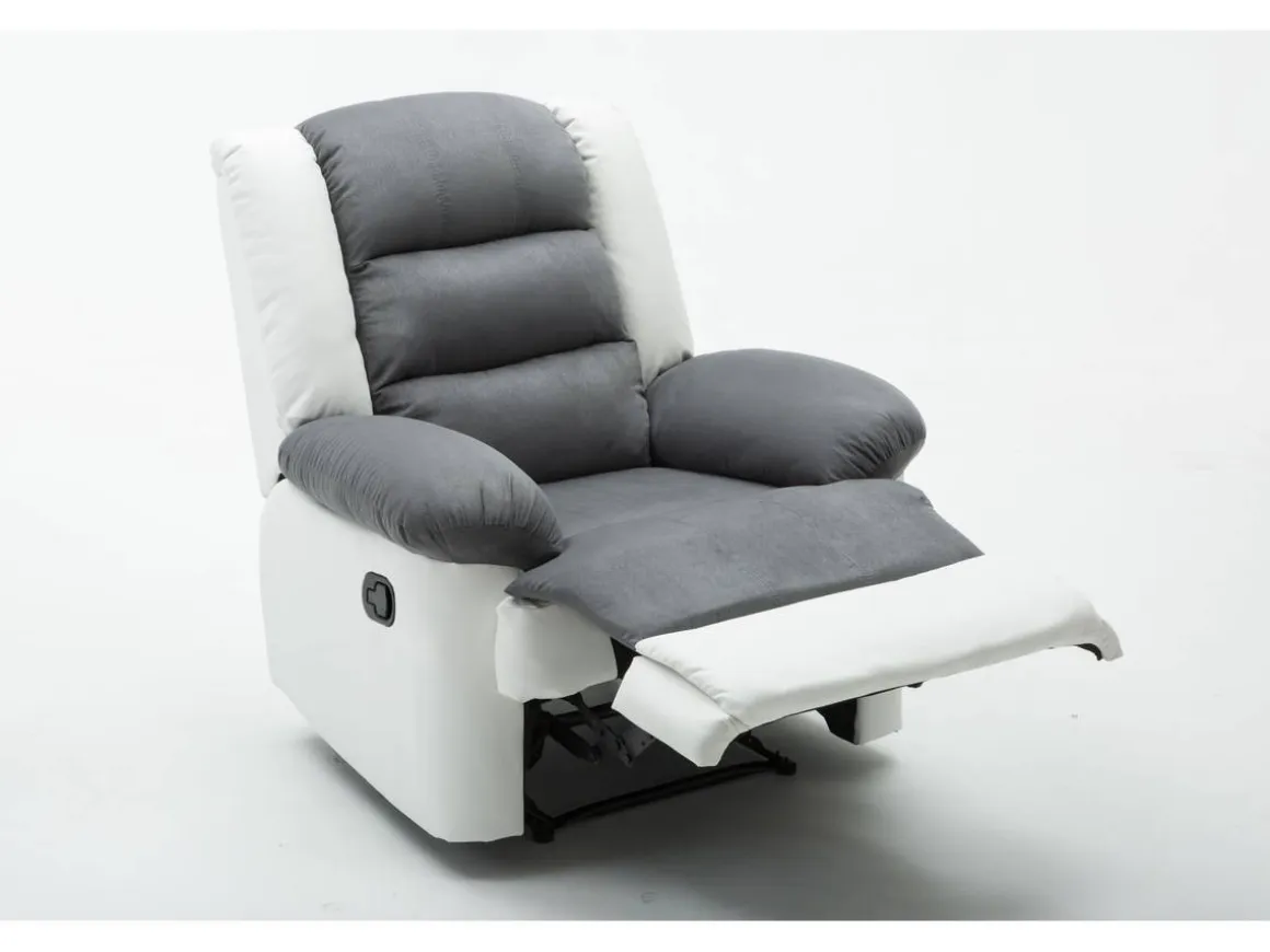 Fauteuil relax "Buckingham" - 85 x 93 x 100 cm - Blanc / Gris clair