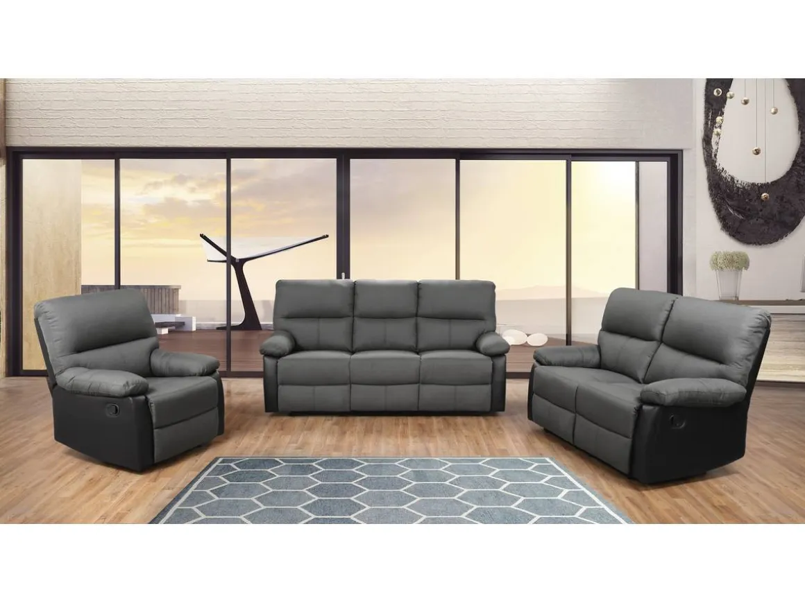 Fauteuil relax "Lincoln" - 90 x 89 x 103 cm - Noir/Gris foncé