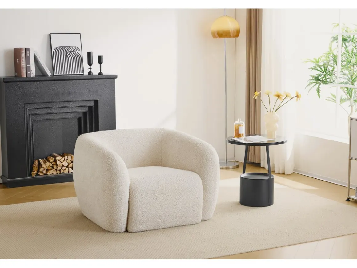 Fauteuil tissu bouclette "Washington" - Blanc