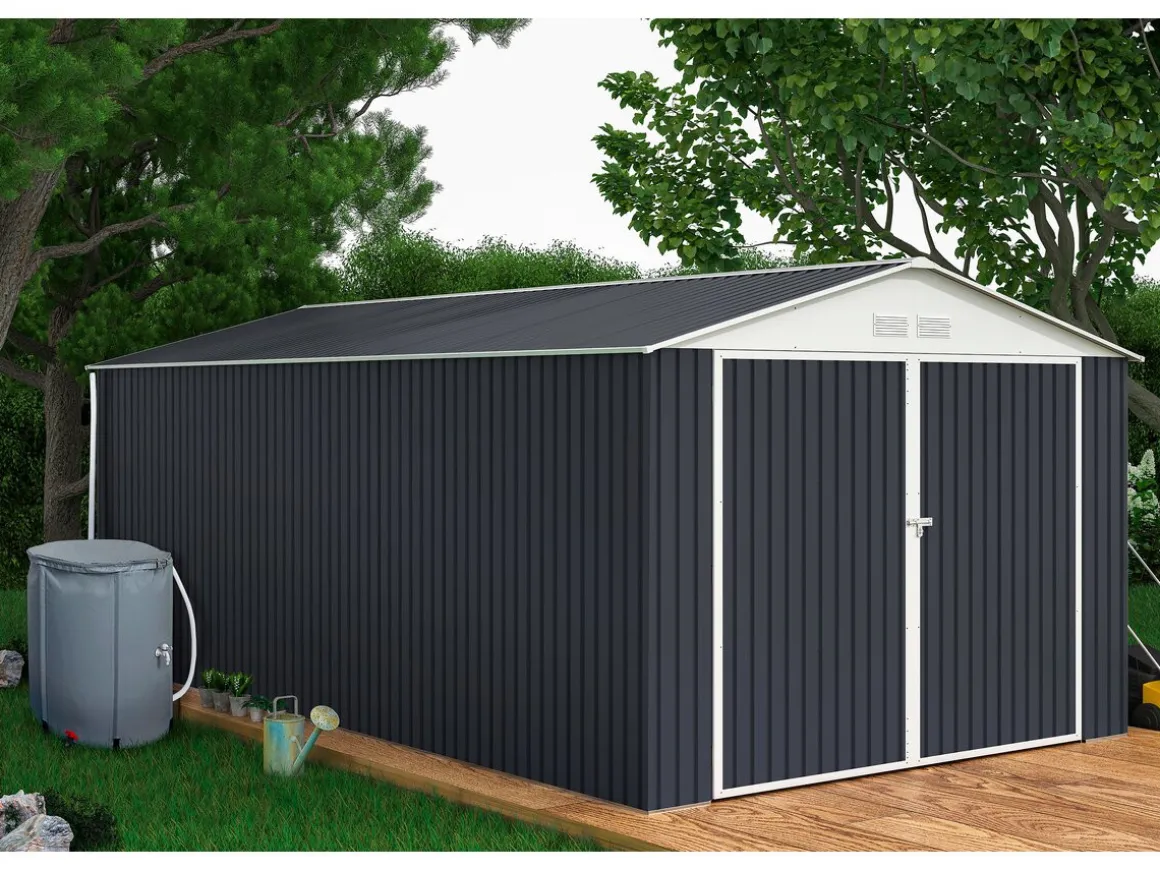 Garage métal " Houston" - 18,56m² avec gouttière et récupérateur d'eau - Anthracite