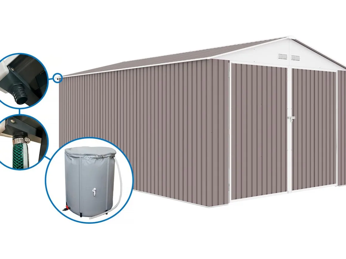 Garage métal "Nevada" - 18,56m² avec gouttière et récupérateur d'eau