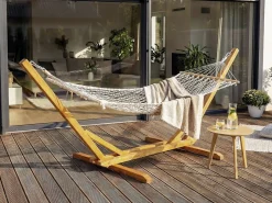Hamac bois avec toile en macramé "Dallas" - 305 x 120 x 123 cm - Blanc