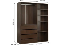 Kit dressing modulable avec penderie, 4 tiroirs et 5 étagères  "Opéra" - 2 éléments - Marron