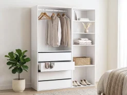 Kit dressing modulable avec penderie, 4 tiroirs et 5 étagères "Opéra" - 2 éléments - Blanc