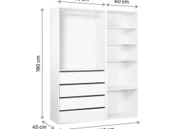 Kit dressing modulable avec penderie, 4 tiroirs et 5 étagères 