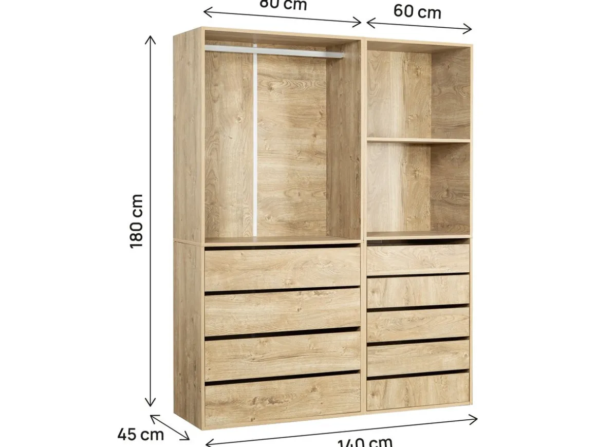 Kit dressing modulable avec penderie, 9 tiroirs et 2 étagères "Opéra" - 2 éléments - Beige