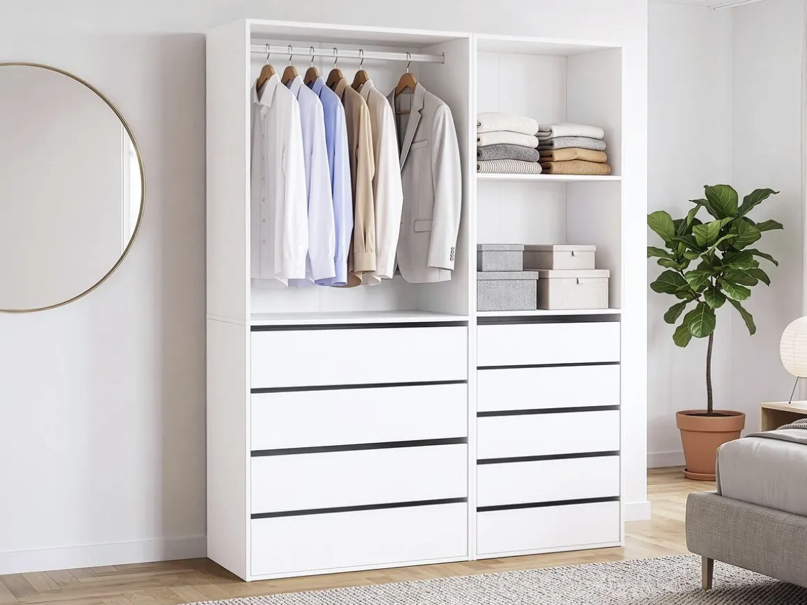 Kit dressing modulable avec penderie, 9 tiroirs et 2 étagères "Opéra" - 2 éléments - Blanc
