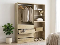 Kit dressing modulable avec penderie, 4 tiroirs et 5 étagères 