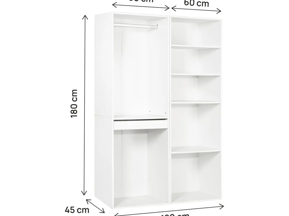 Kit dressing modulable avec penderie, porte-pantalons et 5 étagères "Opéra" - 2 éléments - Blanc